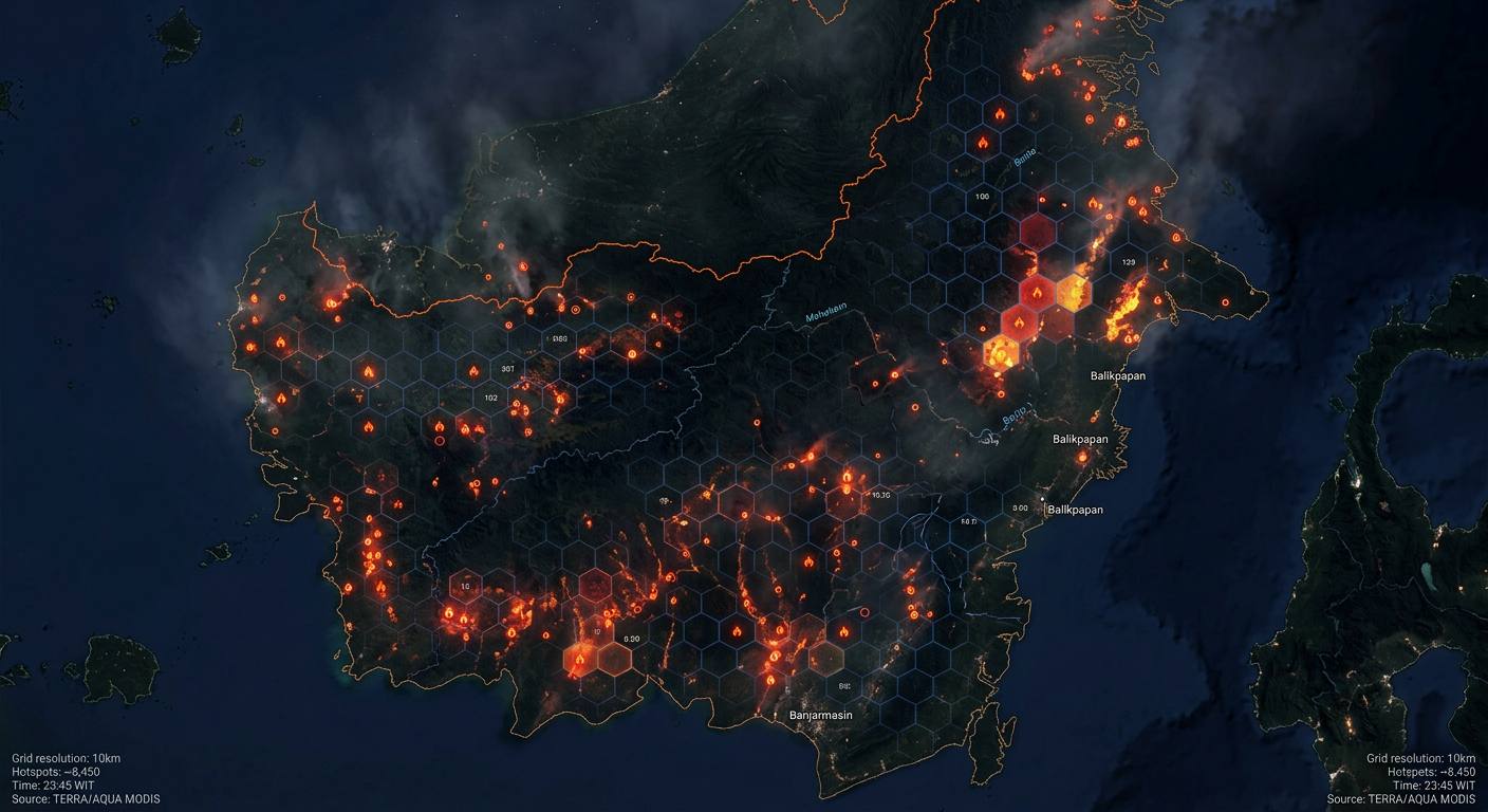 Wildfire Detection Dashboard — Indonesia satellite map with anomaly overlays